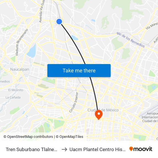 Tren Suburbano Tlalnepantla to Uacm Plantel Centro Histórico map
