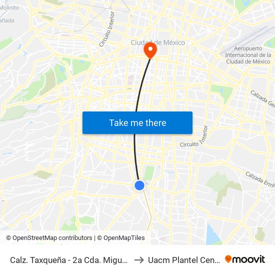 Calz. Taxqueña - 2a Cda. Miguel Ángel de Quevedo to Uacm Plantel Centro Histórico map