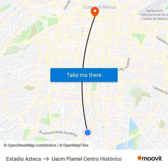 Estadio Azteca to Uacm Plantel Centro Histórico map