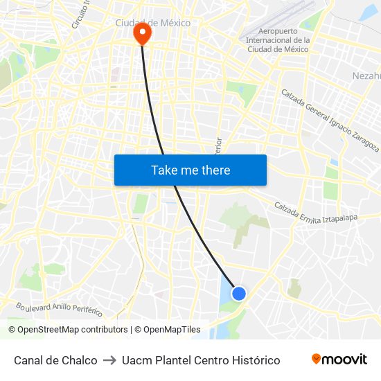 Canal de Chalco to Uacm Plantel Centro Histórico map