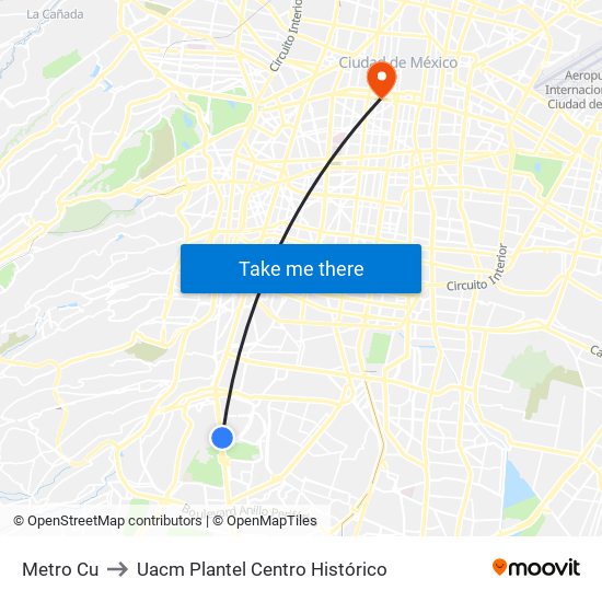 Metro Cu to Uacm Plantel Centro Histórico map