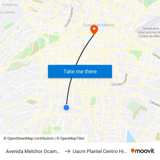 Avenida Melchor Ocampo, 363 to Uacm Plantel Centro Histórico map
