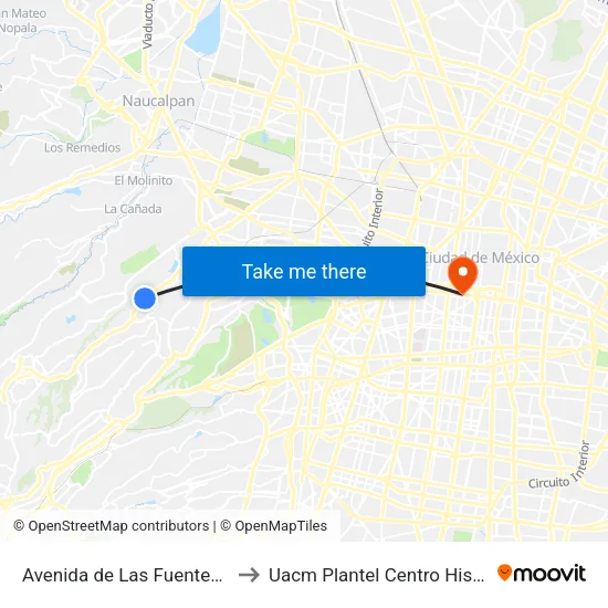 Avenida de Las Fuentes, 167 to Uacm Plantel Centro Histórico map