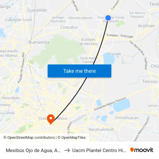 Mexibús Ojo de Agua, Andén A to Uacm Plantel Centro Histórico map