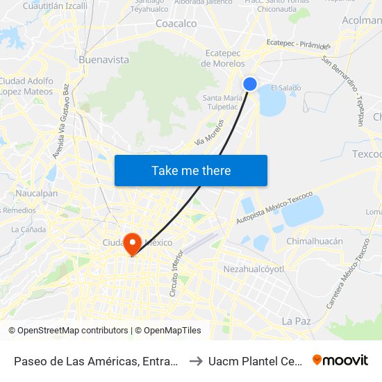 Paseo de Las Américas, Entrada Liverpool Ecatepec to Uacm Plantel Centro Histórico map