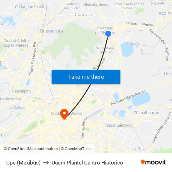 Upe (Mexibús) to Uacm Plantel Centro Histórico map