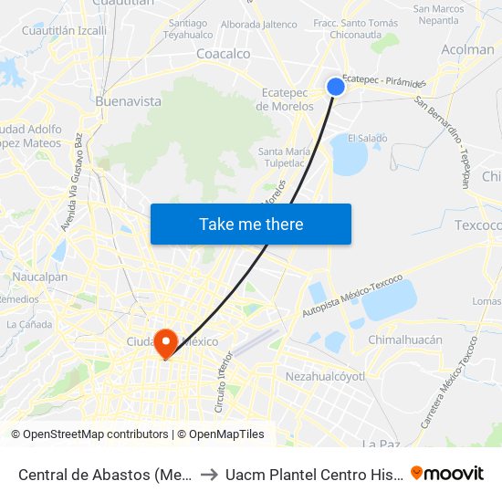 Central de Abastos (Mexibús) to Uacm Plantel Centro Histórico map