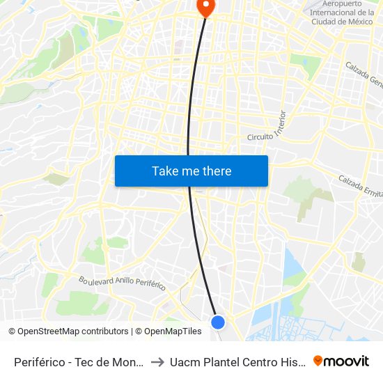 Periférico - Tec de Monterrey to Uacm Plantel Centro Histórico map