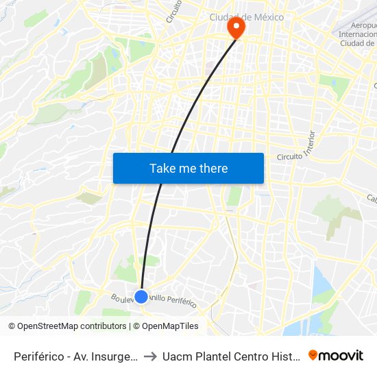 Periférico - Av. Insurgentes to Uacm Plantel Centro Histórico map