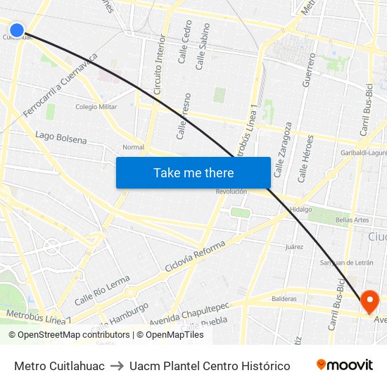 Metro Cuitlahuac to Uacm Plantel Centro Histórico map