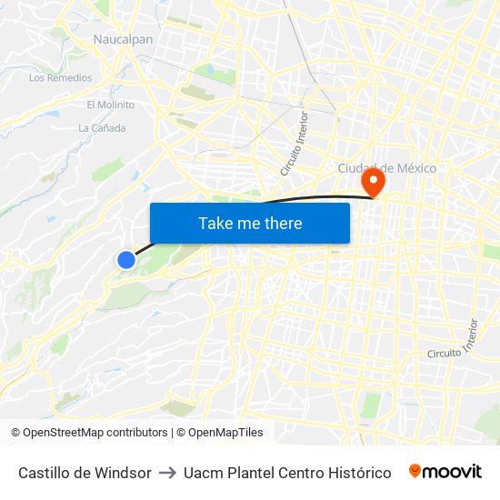 Castillo de Windsor to Uacm Plantel Centro Histórico map