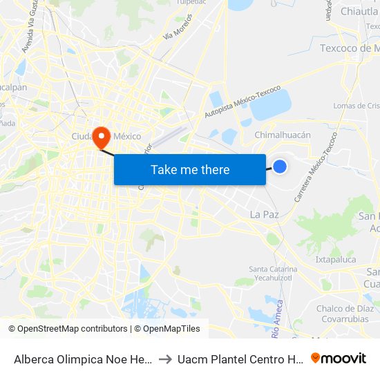 Alberca Olimpica Noe Hernandez to Uacm Plantel Centro Histórico map