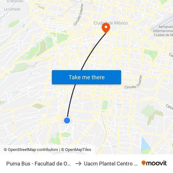 Puma Bus - Facultad de Odontologia to Uacm Plantel Centro Histórico map