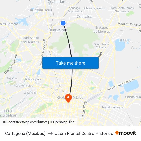 Cartagena (Mexibús) to Uacm Plantel Centro Histórico map
