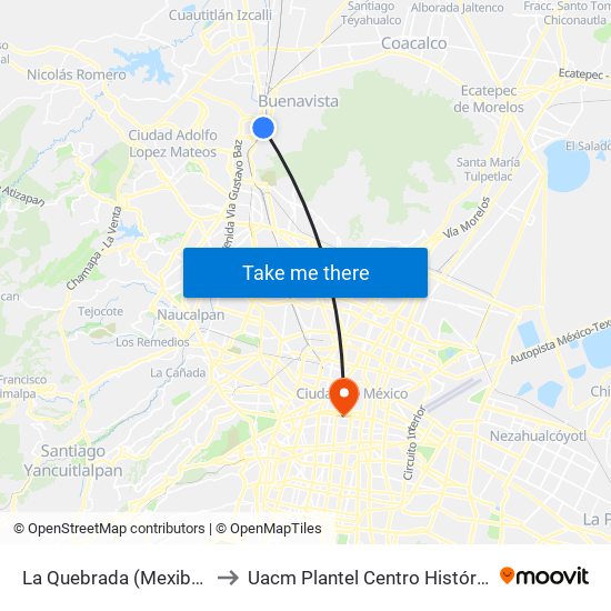 La Quebrada (Mexibús) to Uacm Plantel Centro Histórico map