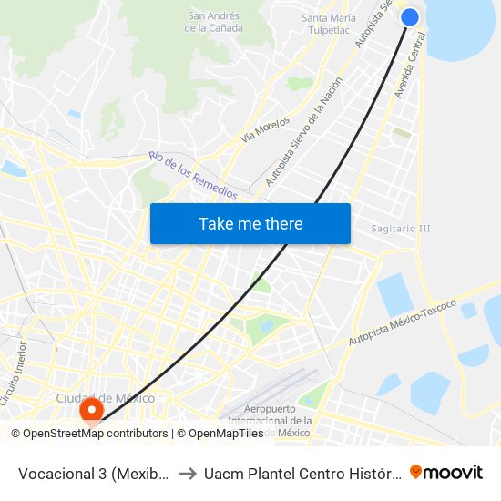 Vocacional 3 (Mexibus) to Uacm Plantel Centro Histórico map