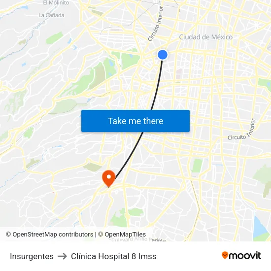 Insurgentes to Clínica Hospital 8 Imss map