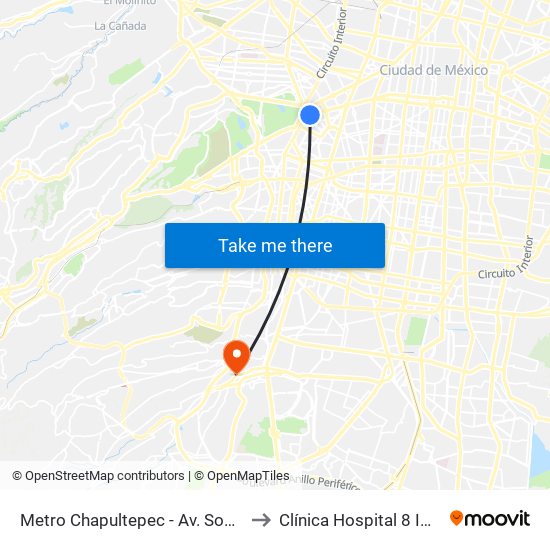 Metro Chapultepec - Av. Sonora to Clínica Hospital 8 Imss map