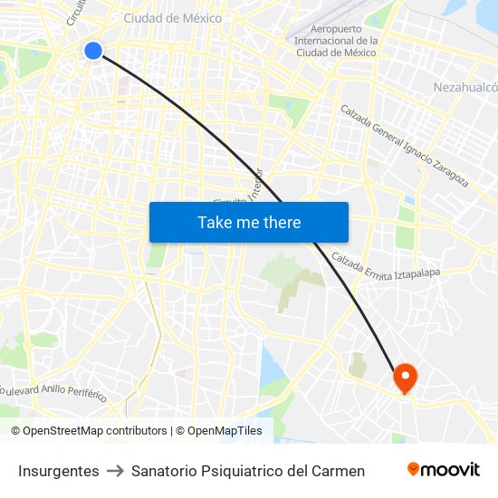 Insurgentes to Sanatorio Psiquiatrico del Carmen map