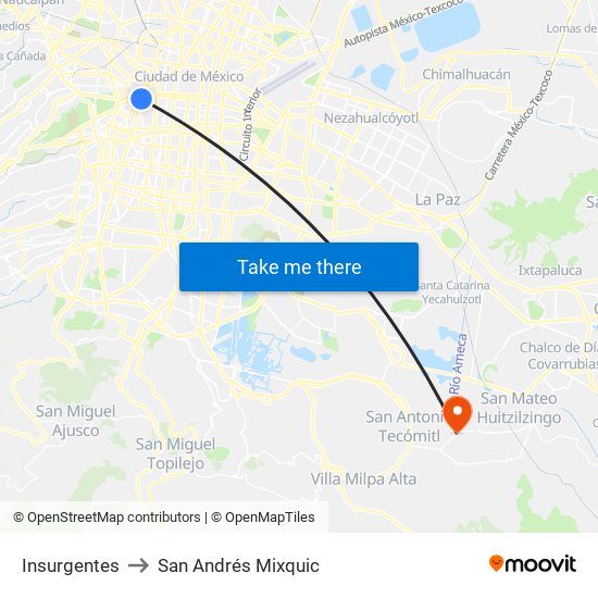 Insurgentes to San Andrés Mixquic map