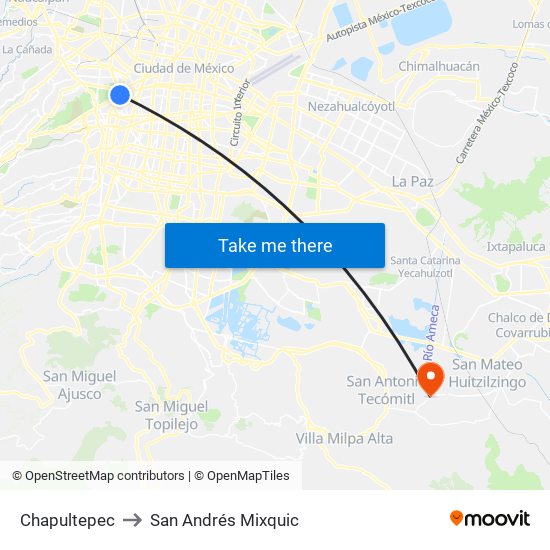 Chapultepec to San Andrés Mixquic map