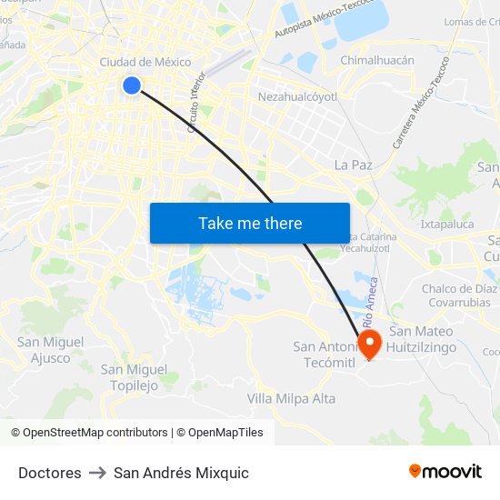 Doctores to San Andrés Mixquic map