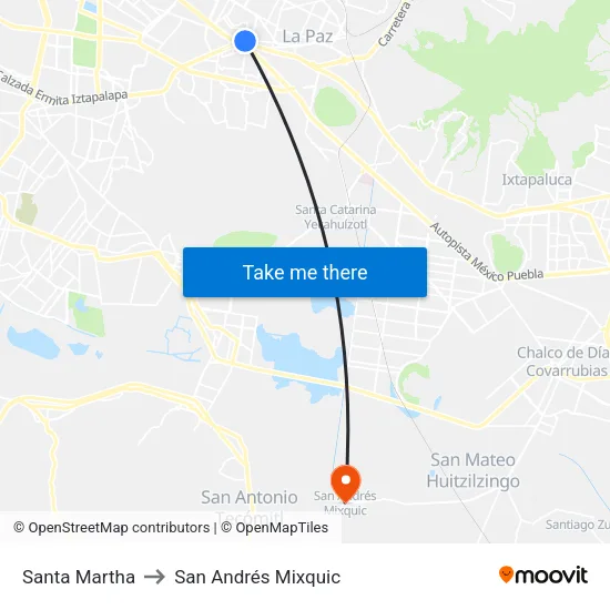 Santa Martha to San Andrés Mixquic map