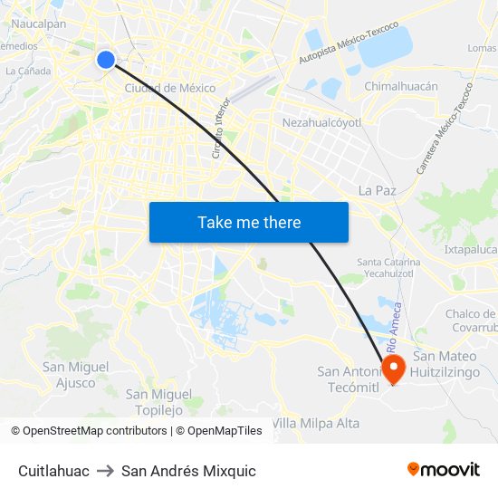 Cuitlahuac to San Andrés Mixquic map