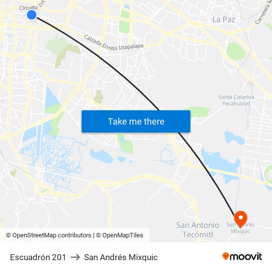 Escuadrón 201 to San Andrés Mixquic map