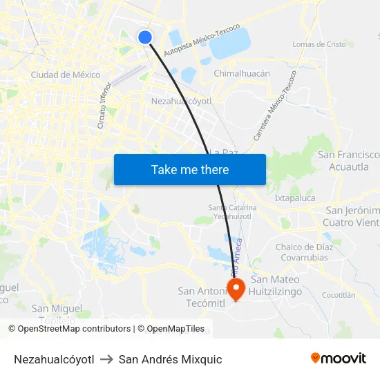 Nezahualcóyotl to San Andrés Mixquic map