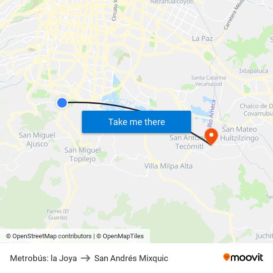 Metrobús: la Joya to San Andrés Mixquic map