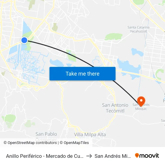 Anillo Periférico - Mercado de Cuemanco to San Andrés Mixquic map