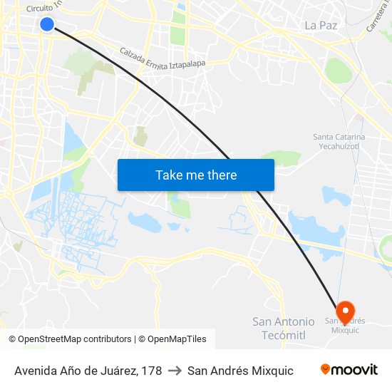 Avenida Año de Juárez, 178 to San Andrés Mixquic map