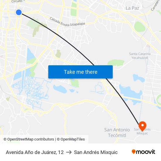 Avenida Año de Juárez, 12 to San Andrés Mixquic map