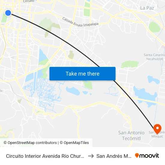 Circuito Interior Avenida Río Churubusco, 85 to San Andrés Mixquic map