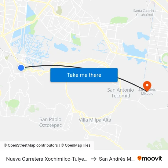 Nueva Carretera Xochimilco-Tulyehualco, 300 to San Andrés Mixquic map