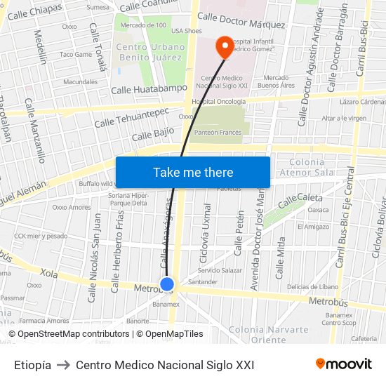 Etiopía to Centro Medico Nacional Siglo XXI map