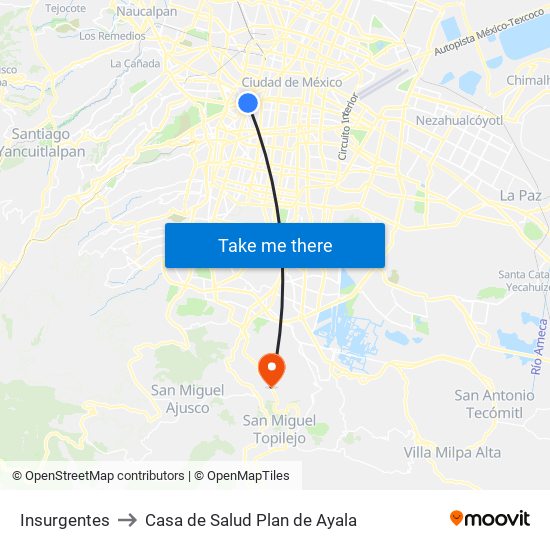 Insurgentes to Casa de Salud Plan de Ayala map