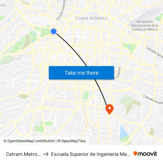 Cetram Metro Chapultepec to Escuela Superior de Ingeniería Mecánica Y Eléctrica Culhuacán map