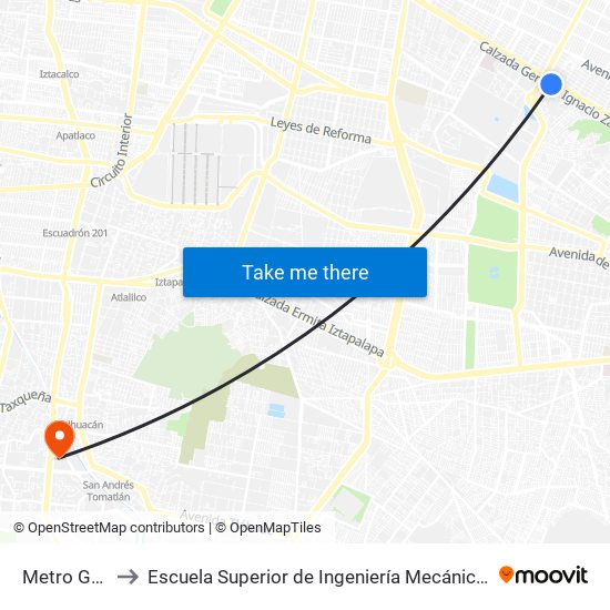 Metro Guelatao to Escuela Superior de Ingeniería Mecánica Y Eléctrica Culhuacán map