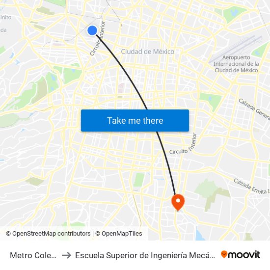 Metro Colegio Militar to Escuela Superior de Ingeniería Mecánica Y Eléctrica Culhuacán map