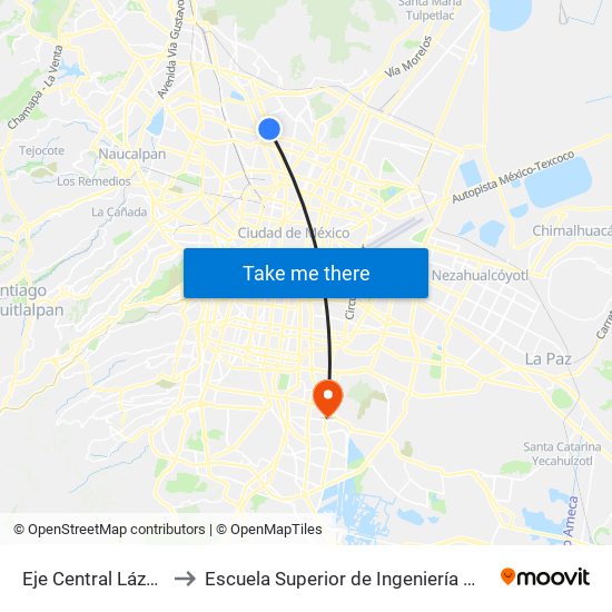 Eje Central Lázaro Cárdenas 22 to Escuela Superior de Ingeniería Mecánica Y Eléctrica Culhuacán map