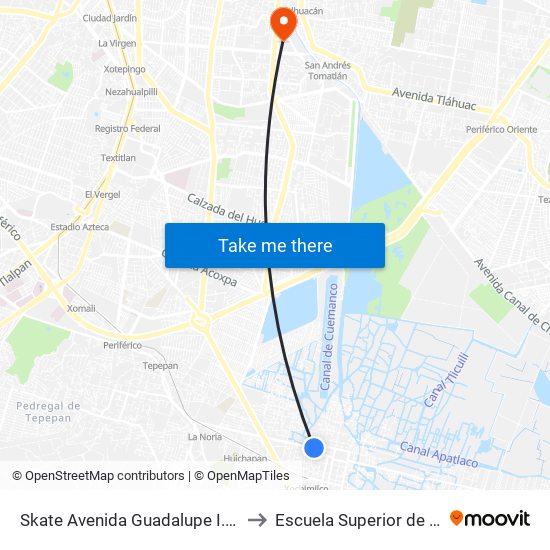Skate Avenida Guadalupe I. Ramírez Tierra Nueva Xochimilco Cdmx 16050 México to Escuela Superior de Ingeniería Mecánica Y Eléctrica Culhuacán map
