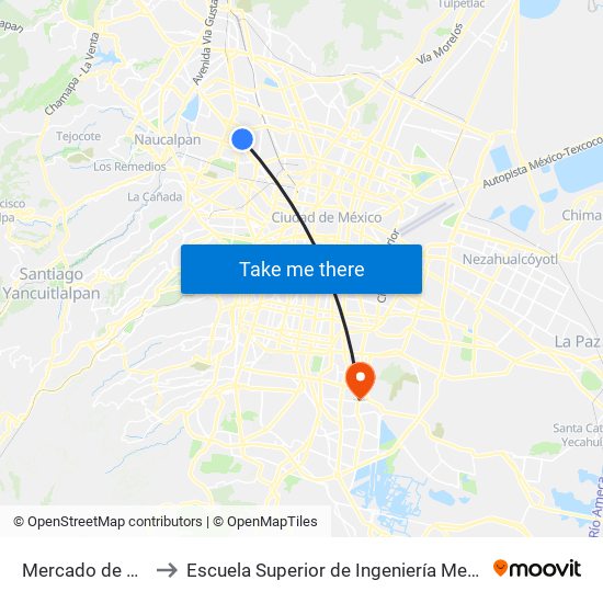 Mercado de Azcapotzalco to Escuela Superior de Ingeniería Mecánica Y Eléctrica Culhuacán map