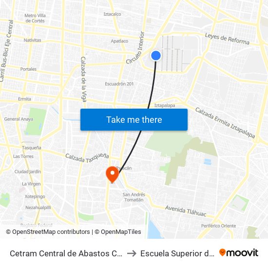 Cetram Central de Abastos Cerrada Militares San José Aculco Iztapalapa Cdmx 09410 México to Escuela Superior de Ingeniería Mecánica Y Eléctrica Culhuacán map