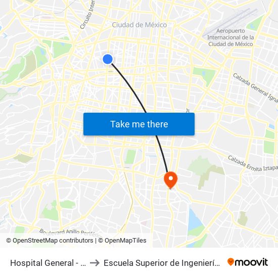 Hospital General - Avenida Cuauhtémoc to Escuela Superior de Ingeniería Mecánica Y Eléctrica Culhuacán map