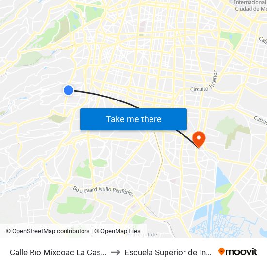 Calle Río Mixcoac La Cascada Álvaro Obregón Cdmx 01490 México to Escuela Superior de Ingeniería Mecánica Y Eléctrica Culhuacán map