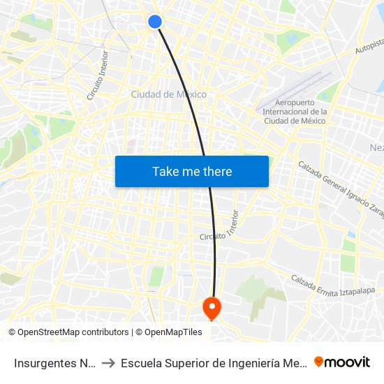 Insurgentes Norte - Delibes to Escuela Superior de Ingeniería Mecánica Y Eléctrica Culhuacán map