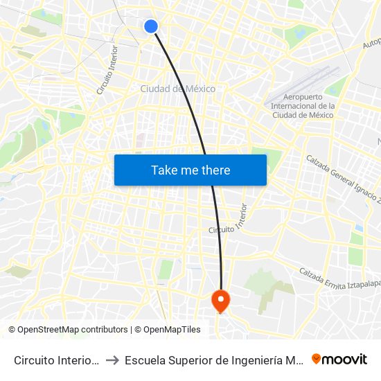 Circuito Interior - Tlaxcaltecas to Escuela Superior de Ingeniería Mecánica Y Eléctrica Culhuacán map