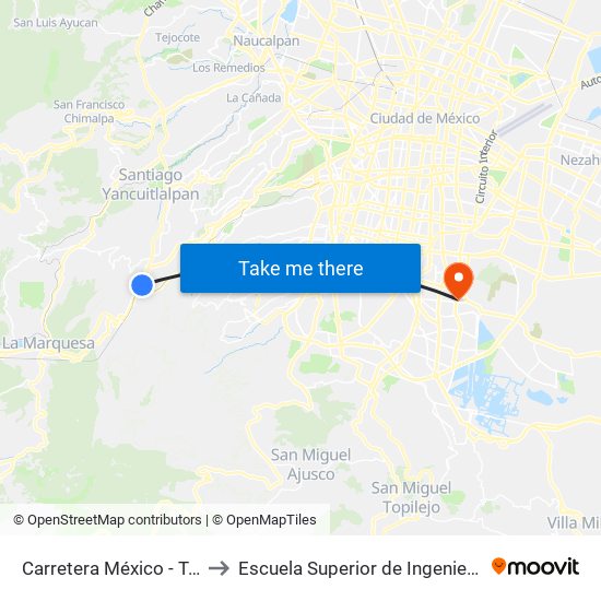 Carretera México - Toluca - Puente Contadero to Escuela Superior de Ingeniería Mecánica Y Eléctrica Culhuacán map